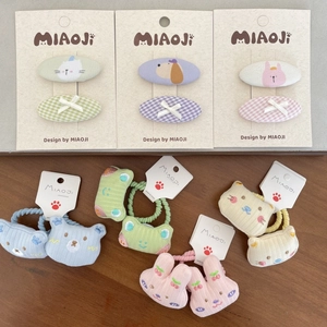 Cute Cartoon Bear Animal Cloth Hair Clips For Girls Handmade Gingham Bow BB Pins Children Hair Ties Accessories