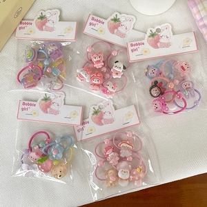 5-pack colorful kids cartoon hair ties featuring Sanrio characters and cute resin charms