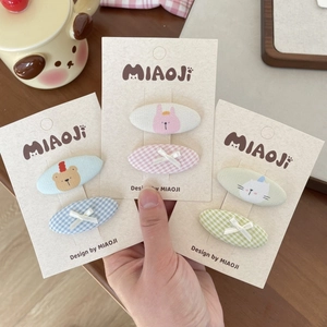 Cute cartoon bear and bunny fabric hair clips with plaid bows for little girls