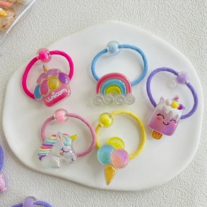 5-piece set of unicorn and rainbow cartoon hair ties for girls in pastel colors