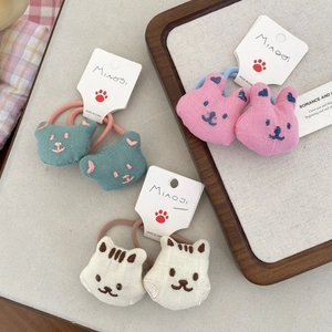 Cute handmade embroidered animal hair ties featuring plush bear, rabbit and cat designs