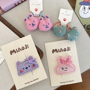Handmade embroidered animal hair clips and elastic hair ties set for little girls