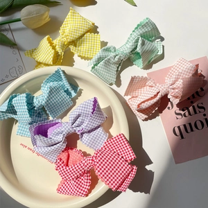 Sweet Gingham Plaid Bow Hair Clip For Girls Scalloped Edge Fabric Hair Accessories Handmade Floral Plaid Barrettes For Kids Daily Use