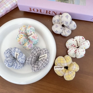 Chouchous en Tissu Floral Style Coréen Fleur Rembourrée 3D Motif à Carreaux Accessoires de Coiffure Élastiques pour Enfants