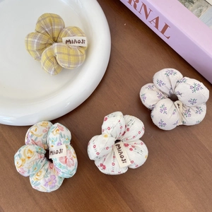 Chouchous en coton à fleurs pour filles et femmes avec carreaux jaunes et motifs