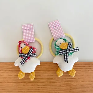 Handmade plush duck hair ties with colorful checkered bandanas for girls accessories