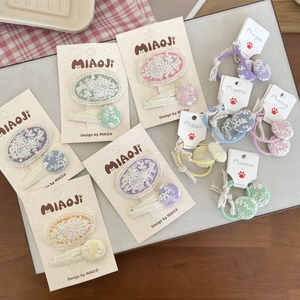 Accessoires Cheveux Enfants Doux Set de Barrettes et Élastiques en Tissu Broderie Dentelle Floral Fait à la Main Fille