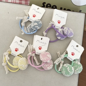 Lot de cinq chouchous en dentelle brodée aux couleurs acidulées pour filles