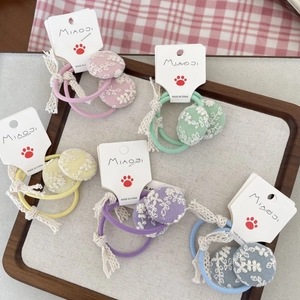 Lot de 5 chouchous en dentelle avec boutons floraux aux couleurs douces de macaron