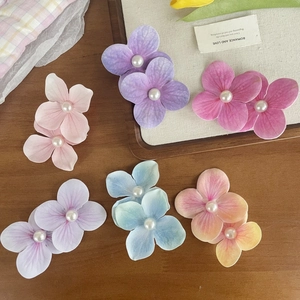 Handmade Fabric Orchid Flower Hair Clip With Artificial Pearl Elegant Floral Duckbill Clip For Beach Vacation Women Jewelry