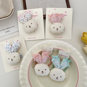5-piece set of cute 3D bunny hair clips and floral elastic ties for little girls