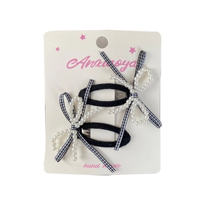 Fermagli per capelli stile balletto con fiocchi di perle e nastri a quadretti