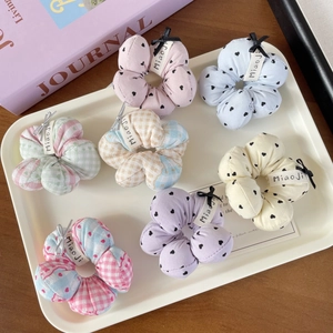 Chouchous en Tissu Forme Fleur Motif Carreaux Cœur Élastiques Cheveux Nœud Doux Barrettes pour Enfants Filles Bijoux Décor