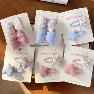 Lot de Barrettes et Élastiques en Tissu Fait Main Fleur Étoile Cœur Accessoires Cheveux Filles Style Coréen