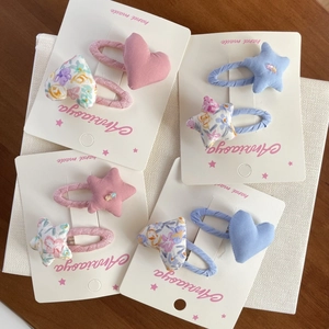 Barrettes à cheveux faites main en tissu floral en forme d'étoile et de cœur pour filles