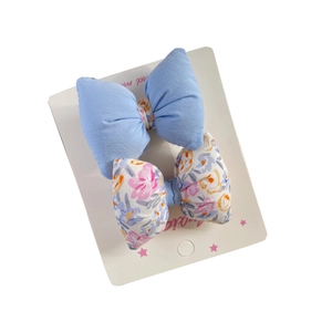 Lot de barrettes nœuds faits main bleu clair et floral pour filles sur carte blanche