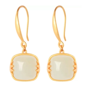 Antieke gouden Hetian jade oorbellen met matte gouden vierkante steen in Chinese stijl
