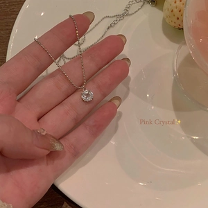 Élégant Collier Pendentif en Cuivre Zirconia Rose Pour Femmes Chaîne à Billes Plaqué Or Blanc Bijoux Ras Du Cou Cercle