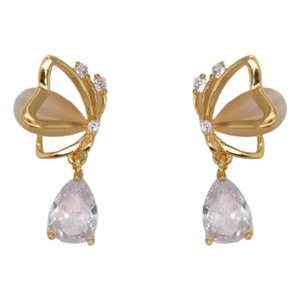 Elegant s925 silver cat-eye stone butterfly dangle earrings with water-drop zircon design