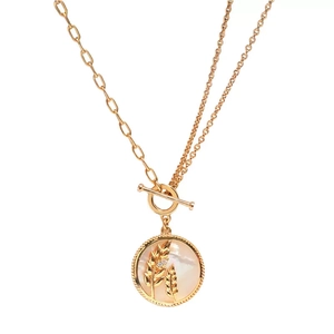 Collier nacre de luxe avec motif épi de blé doré et fermoir à bascule asymétrique