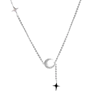 Collana con ciondolo a forma di luna satinata e stelle in finitura argento lucido