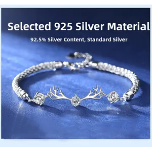 Detail of 925 sterling silver deer antler bracelet with sparkling cubic zirconia stones