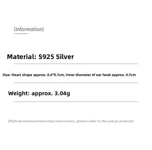 Detaillierte Größen und Materialangaben für Herzohrringe aus S925 Sterlingsilber