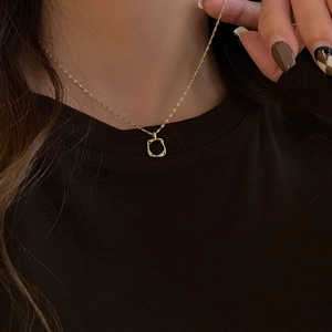Minimalist Copper Hollow Square Pendant Necklace With 925 Sterling Silver Clasp Geometric Zirconia Clavicle Chain For Women
