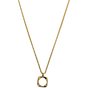 Minimalist gold hollow square pendant necklace with sleek metallic finish on white background