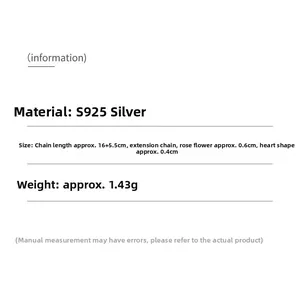 Spécifications de la gourmette rose cœur en argent S925 avec chaîne de 16+5,5 cm