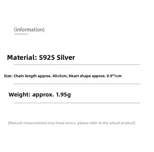 Technische Daten der S925 Silber Herzkette mit 40+5cm Kettenlänge und 1,95g Gewicht