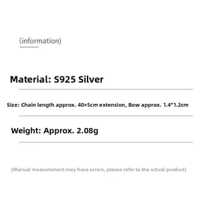 Detailed specifications of S925 silver butterfly necklace showing chain length and weight