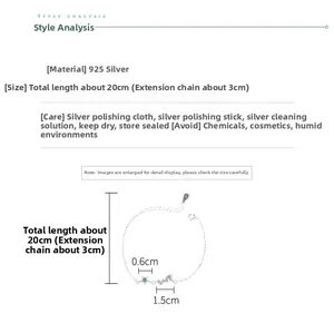 Vue détaillée du bracelet étoile en argent 925 affichant la longueur de 20cm et largeur de 1,5cm