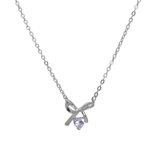 Silver butterfly pendant necklace featuring a purple heart-shaped zircon and dainty chain
