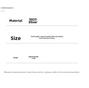 Detailed specifications for S925 silver heart necklace including length and weight info