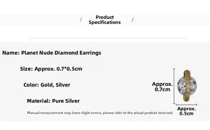 Spécifications de taille pour boucles d'oreilles planète en argent sterling et mesures