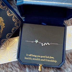 Bracelet chat argenté avec pierre bleue élégante dans un coffret cadeau