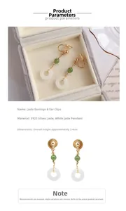 Dettagli di orecchini e clip Jasper in argento S925 e giada bianca