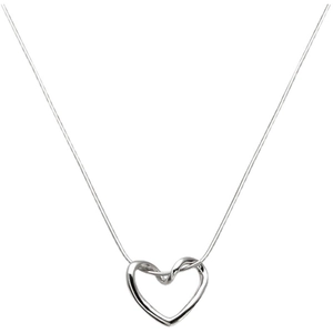 Minimalist hollow heart pendant necklace with sleek silver snake chain for women