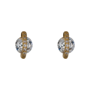 Boucles d'oreilles planète dorées avec un grand cristal central et pavé de pierres