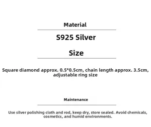 Detailed size specifications for S925 silver adjustable chain ring with 0.5cm zircon