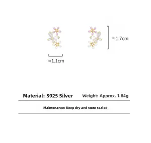 Technical specification of S925 silver flower earrings with size and weight measurements