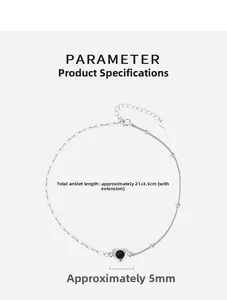 Detailed view of silver heart anklet showing the 21cm chain and 5mm black heart charm