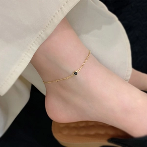 Minimalist Asymmetrical Splicing Black Heart Anklet Copper Gold Silver Plated Paperclip Bead Chain Anklet Fashion Foot Jewelry For Women
