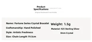 Specifications of 925 silver 8mm crystal bracelet with hand-polished beads and 19.5cm length