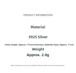 Specifications for S925 sterling silver butterfly bracelet with dimensions and weight