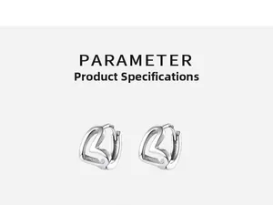 Detail view of hollow heart earrings in S925 sterling silver with polished finish