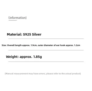 Detailed size specifications for S925 silver pink diamond earrings with dimensions and weight