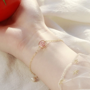 French Vintage Gold Plated Copper Crystal Bracelet For Women Moonstone Strawberry Quartz Lapis Lazuli Agate Artificial Pearl Jewelry
