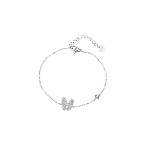 Exquisite S925 sterling silver butterfly bracelet with pave diamonds on white background